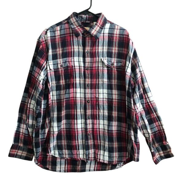 Timberland Mens Shirt Red Multi Plaid Flannel Button Down 100% Cotton XLarge - Picture 1 of 10